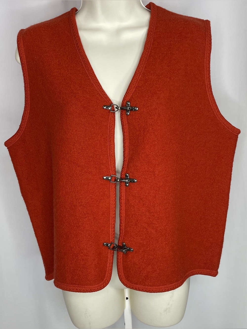Tally-Ho 100% Wool Orange Toggle Clasp Vest L Boho Equestrian